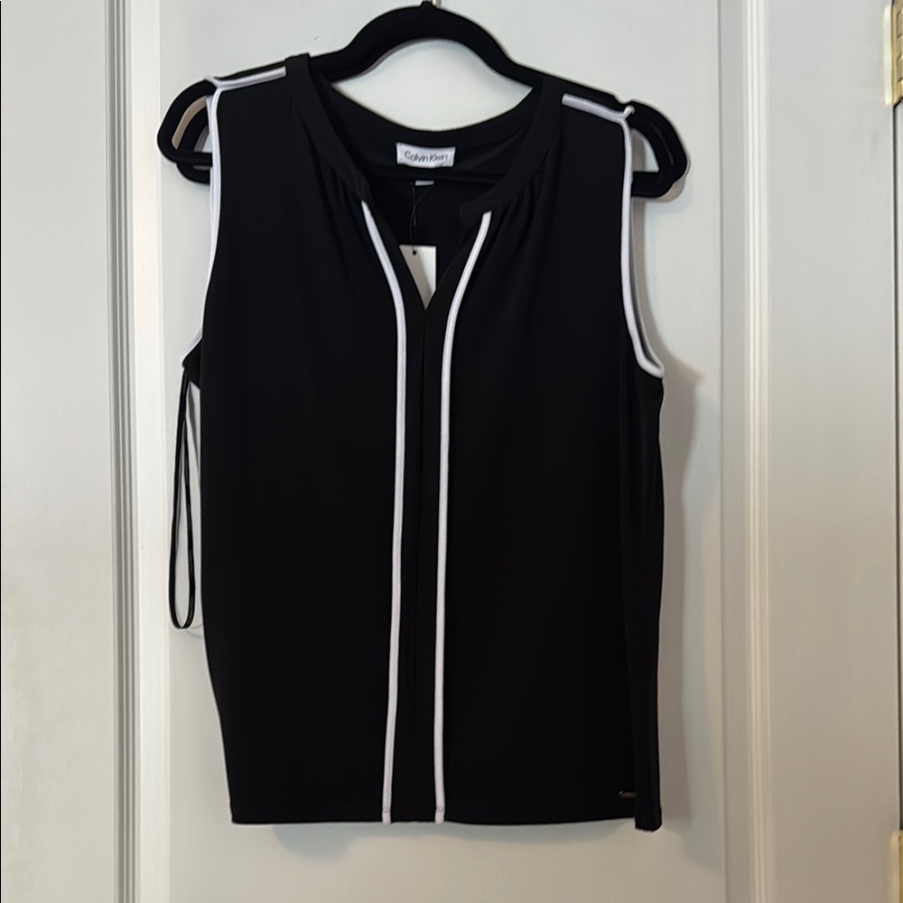 Calvin Klein Black and White Fitted Tank Top